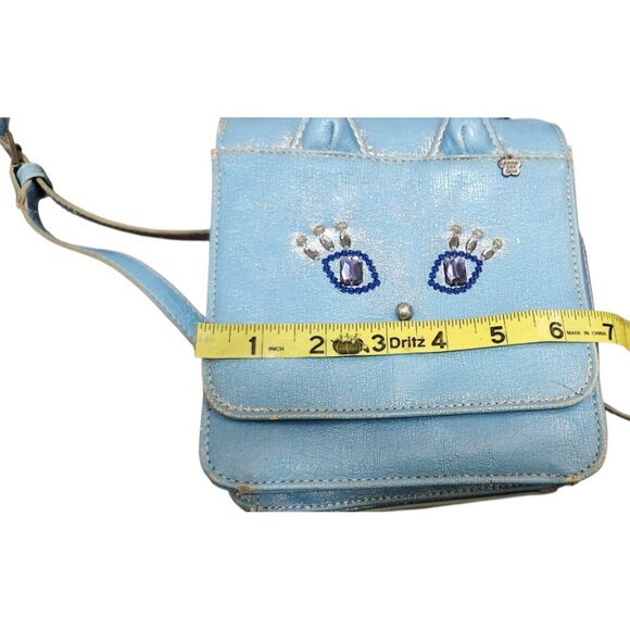 Anna Sui Cat Face Mini Leather Backpack Purse Blue Distressed Jean Bag Cute Ears - Picture 16 of 16